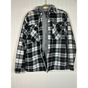 Men's Mountain Ridge Sherpa Lined Jacket Flannel Hood Blue White Size small